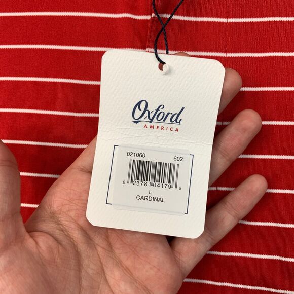 Oxford America Polo Shirt Mens L Large Cardinal Red Striped Performance Golf - Picture 5 of 9